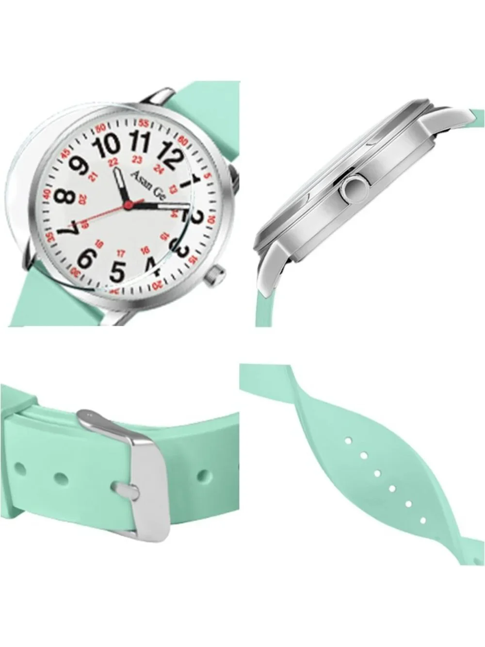 Women's Light Green Silicone Strap Minimalist Waterproof Analog Fashion Watch